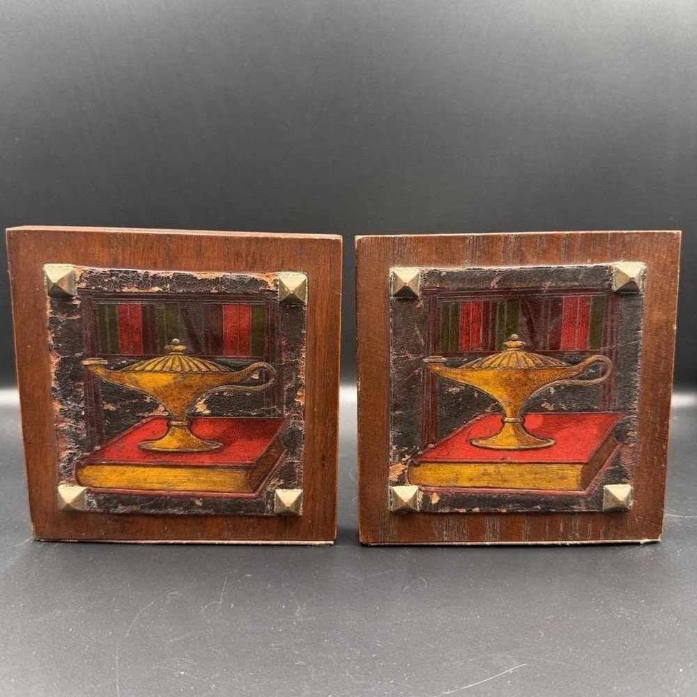 Antique Crafted Oak  & Leather Bookends made in East Aurora,N.Y. Around 1910.